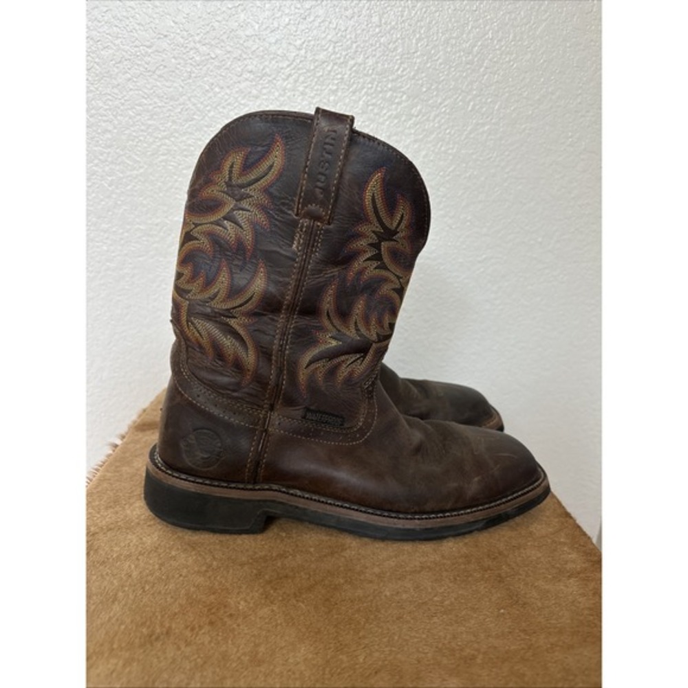 Justin Men's Rugged Stampede Tan Cowhide Steel Square Toe Workboots Size 11D